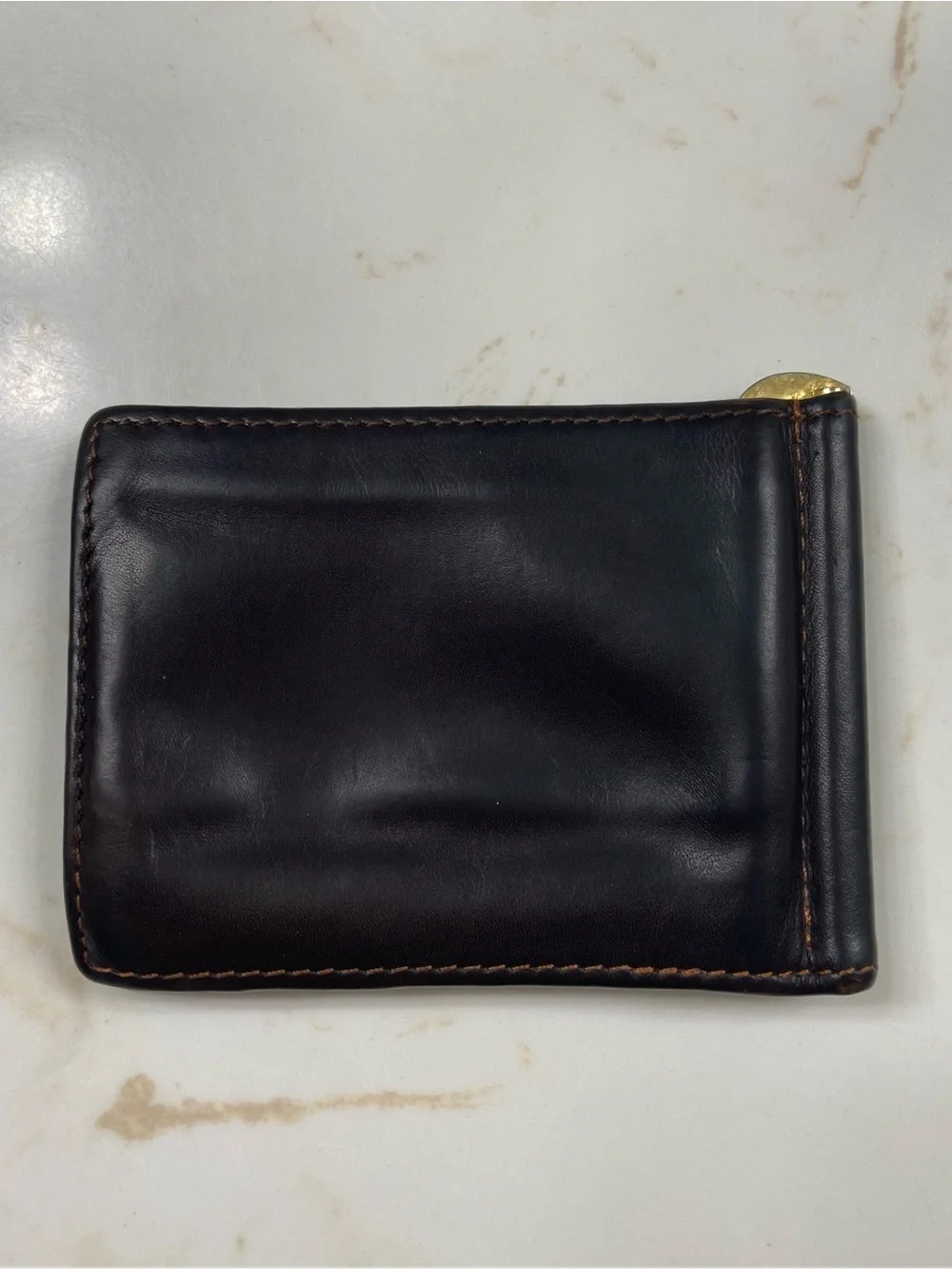 Vintage Dopp Satin Cowhide Leather Bifold Money Clip Wallet Brown 80s 90s